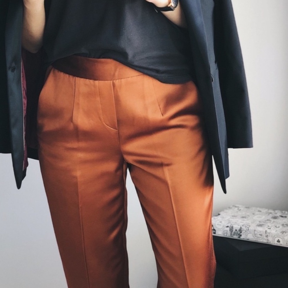 Satin Rust Copper Orange Crop Pants